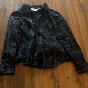Old Navy Navy and Green Plaid Shirt